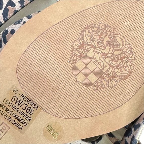 Vince Camuto Rensensa Natural Leopard Leather Demi Wedge Sandals - Size 6 - Picture 8 of 10